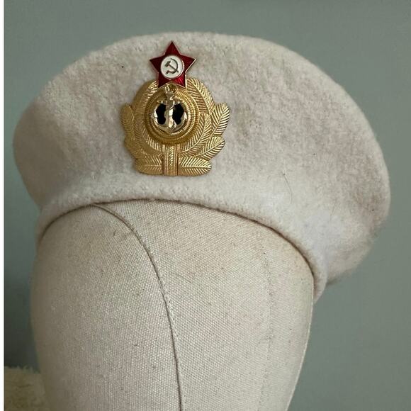 Vintage Soviet Navy beret uniform female captain first rank white wool gold logo - Picture 1 of 13